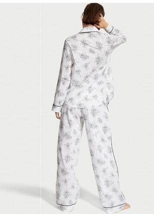 Пижамный комплект victoria's secret cotton long pajama set 	 white outline floral xxl regular3 фото
