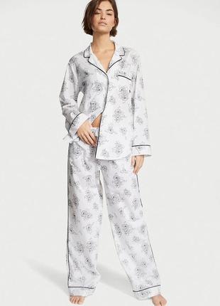 Пижамный комплект victoria's secret cotton long pajama set 	 white outline floral xxl regular