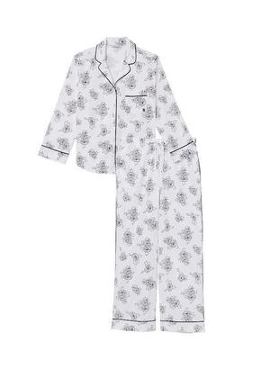 Пижамный комплект victoria's secret cotton long pajama set 	 white outline floral xxl regular2 фото