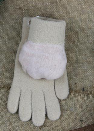 Женские перчатки шерстяные с начесом размер s-м осень-зима бежевый3 фото