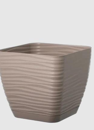 Вазон сахара квадро 15 см з піддоном сіро-бежевий