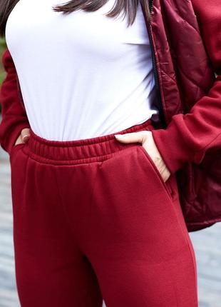 Стильний жіночий теплий спортивний костюм, теплий костюм-двійка бордового кольору, розміри 46-605 фото