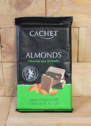 Шоколад молочный кашет с миндалем cachet almonds, 300 г, бельгия