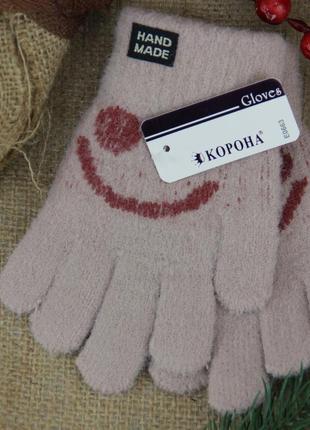 Шерстяные перчатки детские альпака 7-9 лет для девочки осенние-зимние бежевый