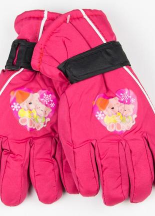 Лыжные детские перчатки для девочек №18-12-5 розовый коралловый