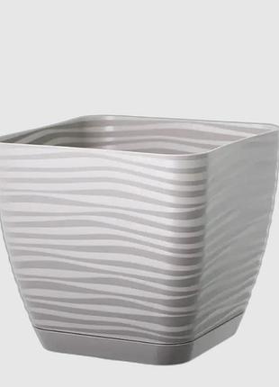 Вазон сахара квадро 17 см с поддоном светло-серый