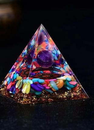 Енергетична піраміда - гармонізатор color agate сім чакр з кулькою з натурального мінералу / фен шуй