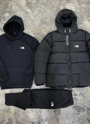 The north face зимова куртка , пуховик + теплий спортивний костюм, начос (худі + штани), комплект 3 в 1