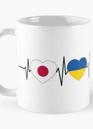 Чашка керамическая кружка с принтом ukraine japan украина япония белая 330 мл1 фото
