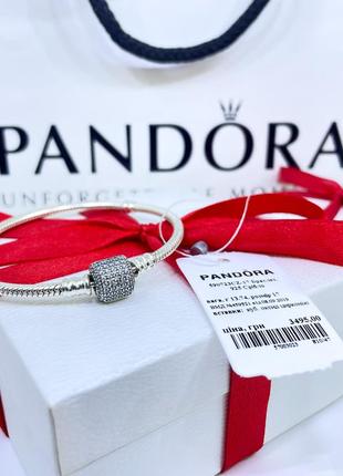Срібний браслет пандора 590723cz снейк змійка класика замок бочечка із сяючою застібкою логотипом камінням срібло проба 925 новий з биркою pandora1 фото
