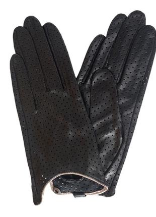 Шкіряні жіночі перфоровані чорні рукавички без підкладки pitas 0642