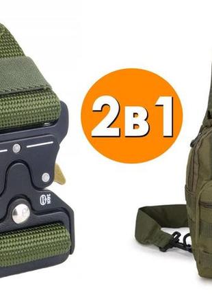Тактическая сумка на плечо 6л (oxford 600d) green + подарок ремень 140 см олива1 фото