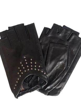 Перчатки женские кожаные без пальцев с заклёпками pitas 0556