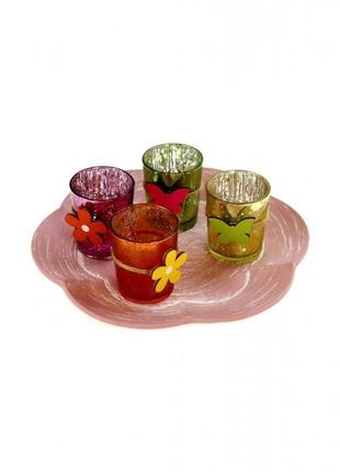 Скляні підсвічники на підносі melinera,різнобарвний 4 шт