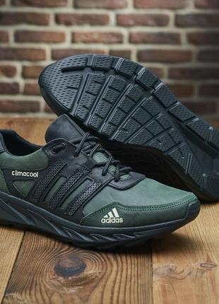 Мужские кожаные кроссовки adidas climacool olive-black