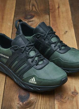 Кожаные мужские кроссовки adidas climacool olive-black