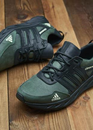 Кожаные мужские кроссовки adidas climacool olive-black