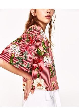 Невероятная блузка zara, хс, в полоску и цветы2 фото