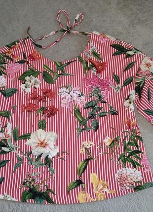 Невероятная блузка zara, хс, в полоску и цветы3 фото