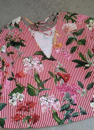 Невероятная блузка zara, хс, в полоску и цветы4 фото