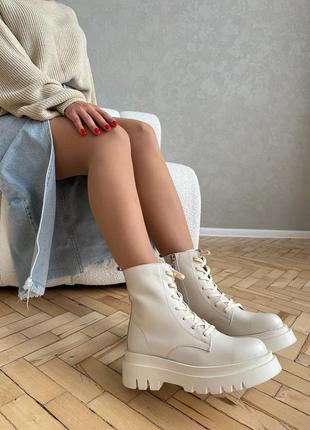 Молочные кожаные ботинки зима ❄️ деми 🍁10 фото