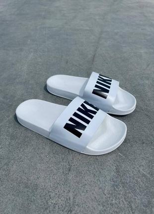 Женские шлепанцы белые с черным nike big logo white black 36-40 тапочки найк шлепки