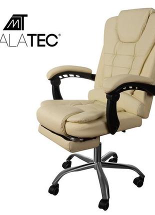 Комп'ютерное офисное кресло с подставкой для ног из экокожи - кремовый malatec 23287 польша