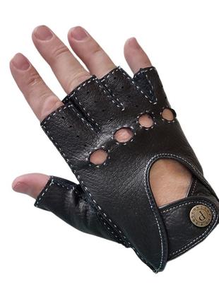 Мужские беспалые кожаные черные перчатки из оленьей кожи pitas 50036 фото