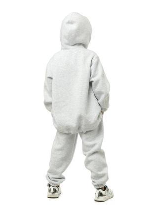 Костюм дитячий спортивний теплий із турецької бавовняної тканини з начосом, худі кенгуру, штани, сірий3 фото