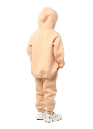 Костюм детский спортивный теплый из турецкой хлопковой ткани с начесом, худи кенгуру, штаны, светлый4 фото