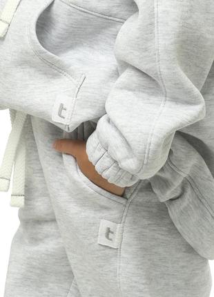 Костюм дитячий спортивний теплий із турецької бавовняної тканини з начосом, худі кенгуру, штани, сірий4 фото