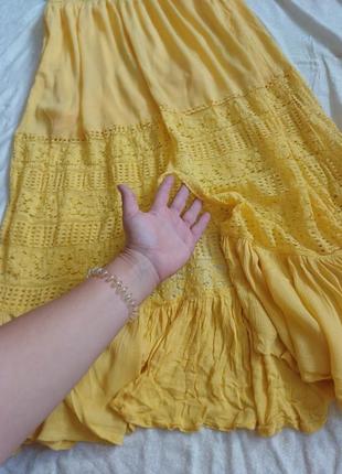 Плаття сарафан літній максі з розрізом спереду та мереживом жатка3 фото