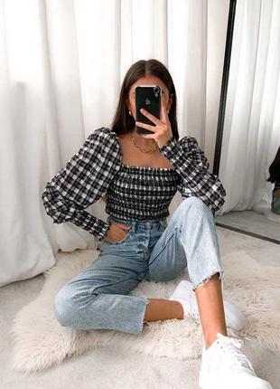 Блуза с пышными рукавами в клетку h&m