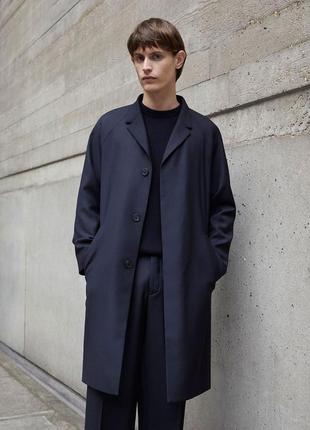 Стильный шерстяной тренч пальто cos light wool navy trench coat
