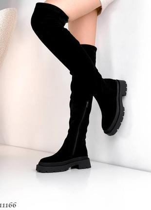 Замшеві високі чоботи ботфорти з натуральної замші