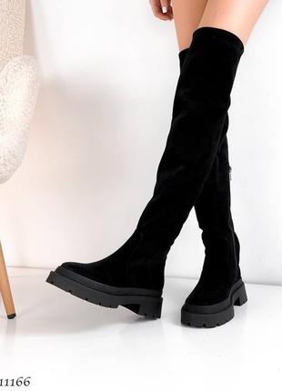 Замшеві високі чоботи ботфорти з натуральної замші