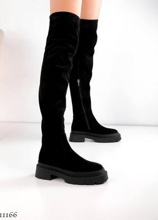 Замшеві високі чоботи ботфорти з натуральної замші