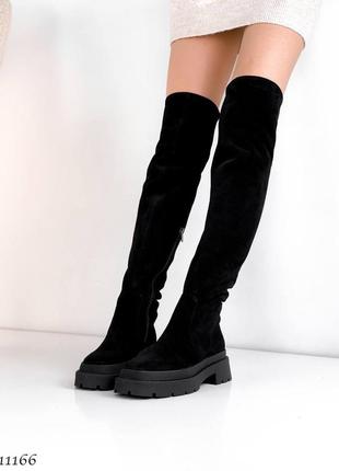 Замшеві високі чоботи ботфорти з натуральної замші