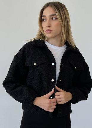 Бомбер женский теплый меховой teddy осенняя весенняя черный | куртка на овчине осень весна5 фото