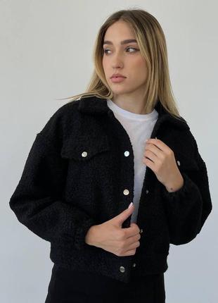 Бомбер женский теплый меховой teddy осенняя весенняя черный | куртка на овчине осень весна7 фото