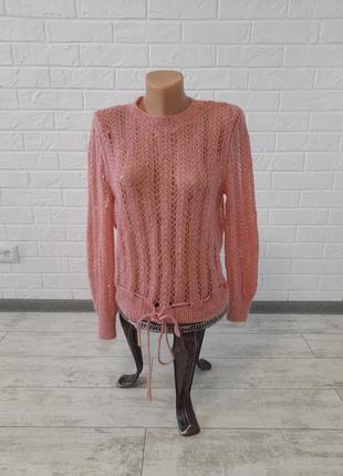 Рожевий мохеровий ажурний светр павутинка