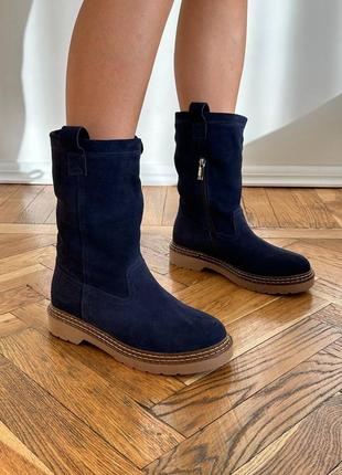 Удобные натуральные замшевые женские сапоги ботинки \ осенняя и зимняя обувь9 фото