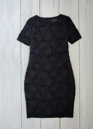 Красива стильна мереживна пряма чорна сукня з кишенями s-m