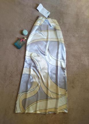 Трендовая сатиновая длинная юбка высокая талия