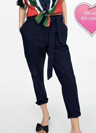 466.идеальные брюки из натуральной ткани (хлопок+ лен) известного испанского бренда zara.