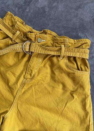 Шорти джинсові бермуди гірчичні помаранчеві з поясом батал3 фото