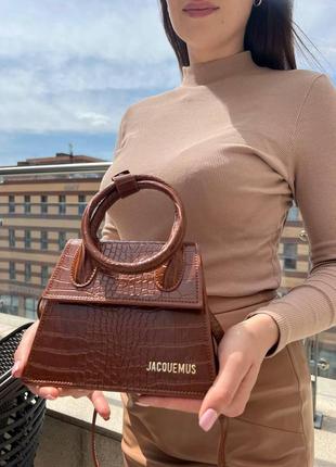 Женская сумка из эко-кожи jacquemus le chiquito croco brown, брендовая сумка-клатч маленькая через4 фото