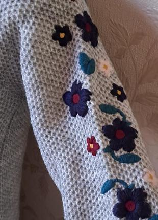 Свитер с цветочной вышивкой, свитшот нарядный свитер вязаный, кофта маленький размер, зимний свитер, джемпер2 фото
