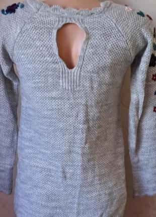 Свитер с цветочной вышивкой, свитшот нарядный свитер вязаный, кофта маленький размер, зимний свитер, джемпер3 фото