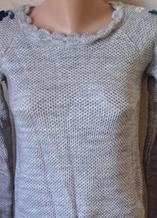 Свитер с цветочной вышивкой, свитшот нарядный свитер вязаный, кофта маленький размер, зимний свитер, джемпер6 фото